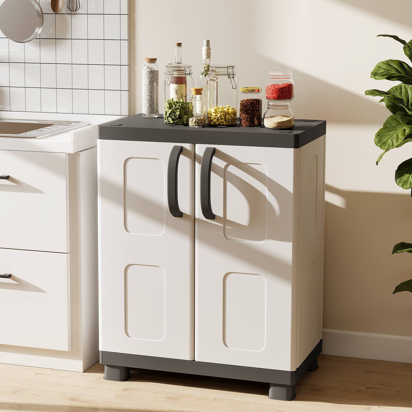 Alt View 1. Costway - Costway Storage Cabinet, Freestanding Buffet Cabinet Sideboard with 2 Doors and Shelves - Gray and White.