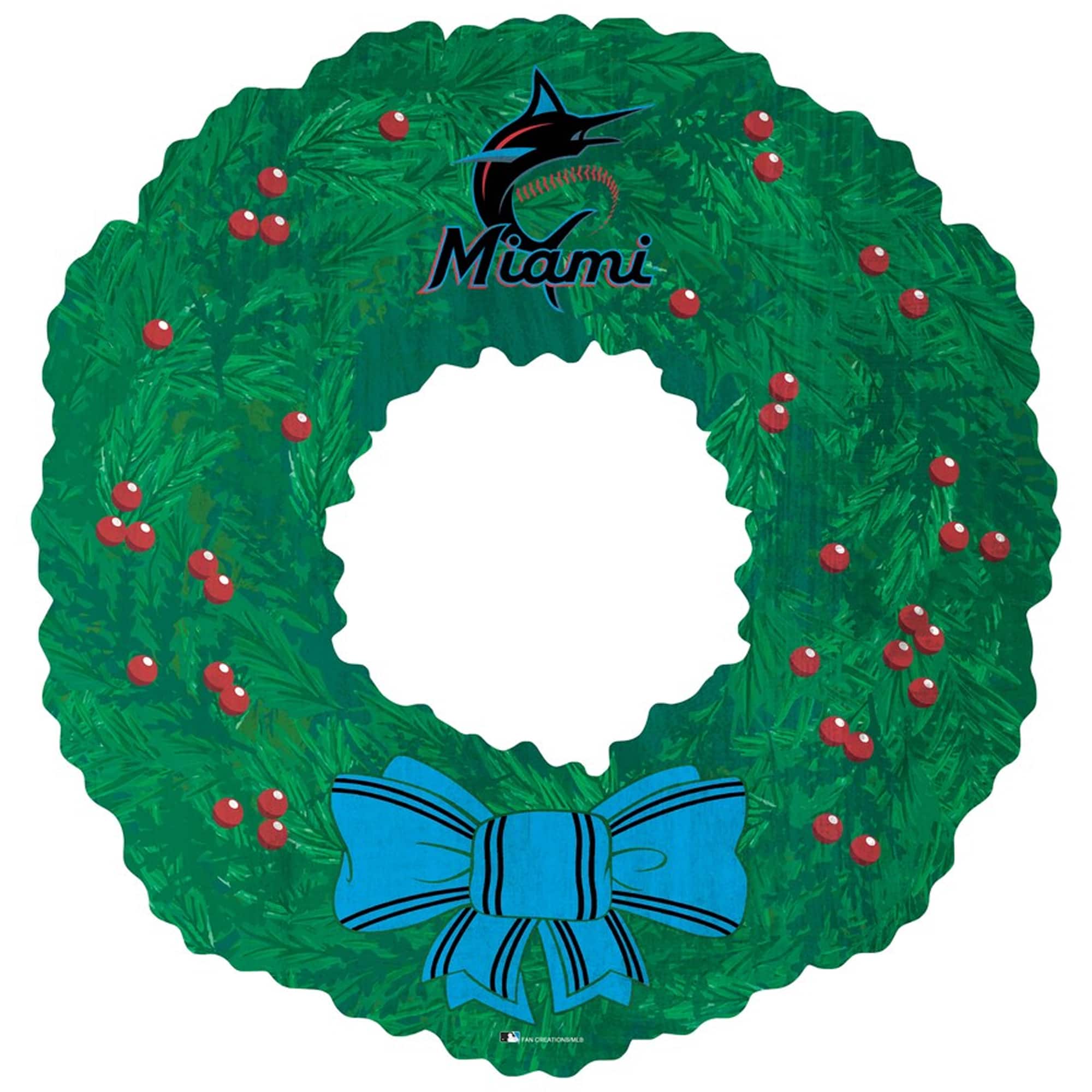 Front. Fan Creations - Miami Marlins 16'' Team Wreath Sign - Green.