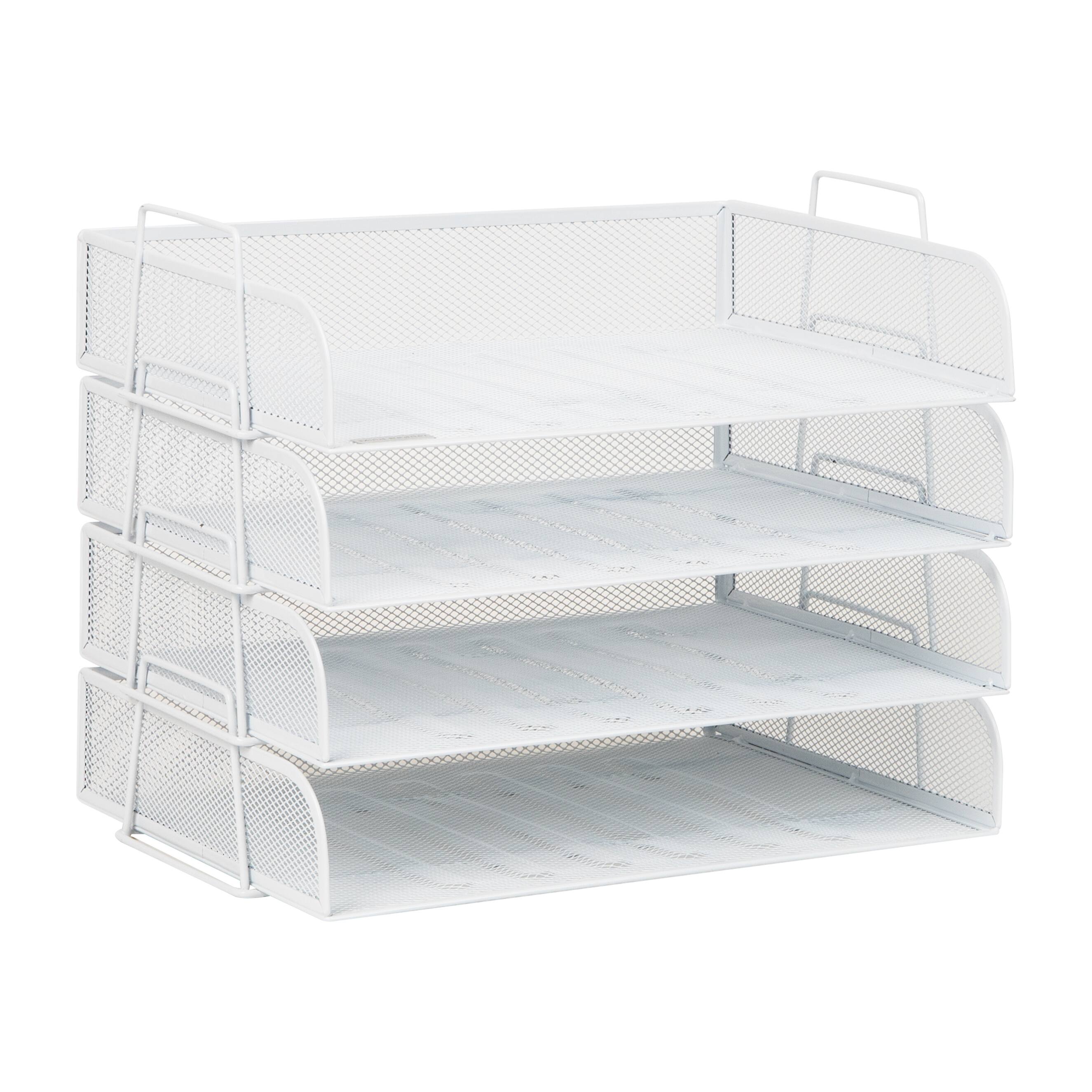 Alt View 1. Mind Reader - Stackable Paper Tray, Desktop Organizer, File Storage, Office, Metal Mesh, 4 Pcs. - White.