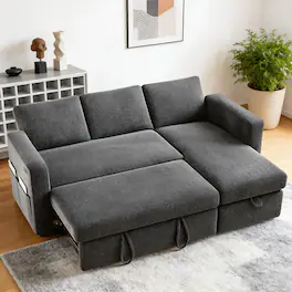 Vipbear - 81" L Shaped Sleeper Couch Sofa Bed with Pull Out Bed Reclining Backrest, Storage Chaise, USB Ports, Tool-Free Assembly - Dray