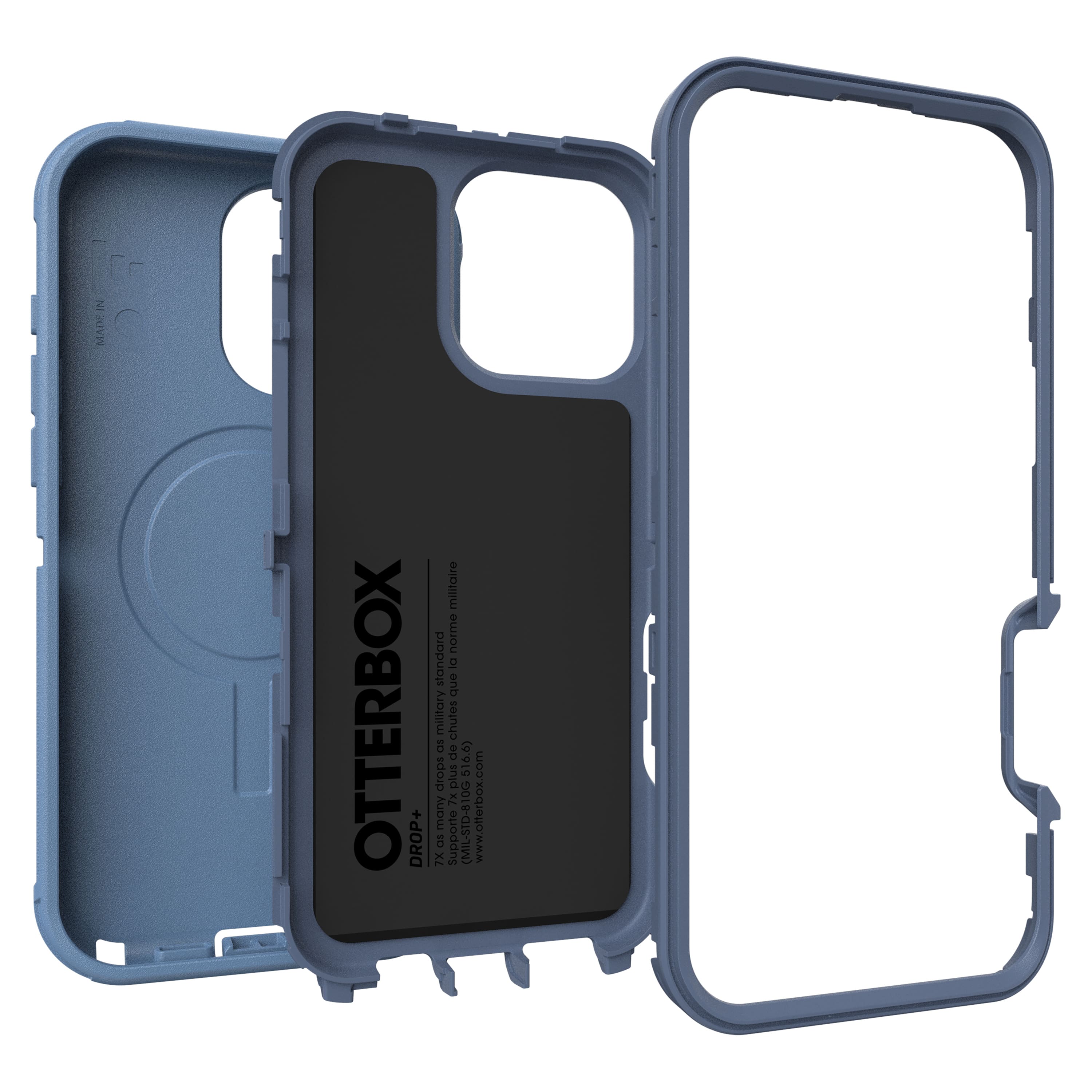 The image features a blue Otterbox case for a cell phone. The case is designed to meet military standards for drop and impact protection, ensuring that the phone is protected from damage during falls and impacts. The case is made of durable materials and is specifically designed for the iPhone 7 Plus. The image shows the case in an open position, allowing the phone to be inserted and secured within the case. The Otterbox case is available in various colors, including blue, and is a popular choice for those who want to protect their phone from everyday wear and tear.