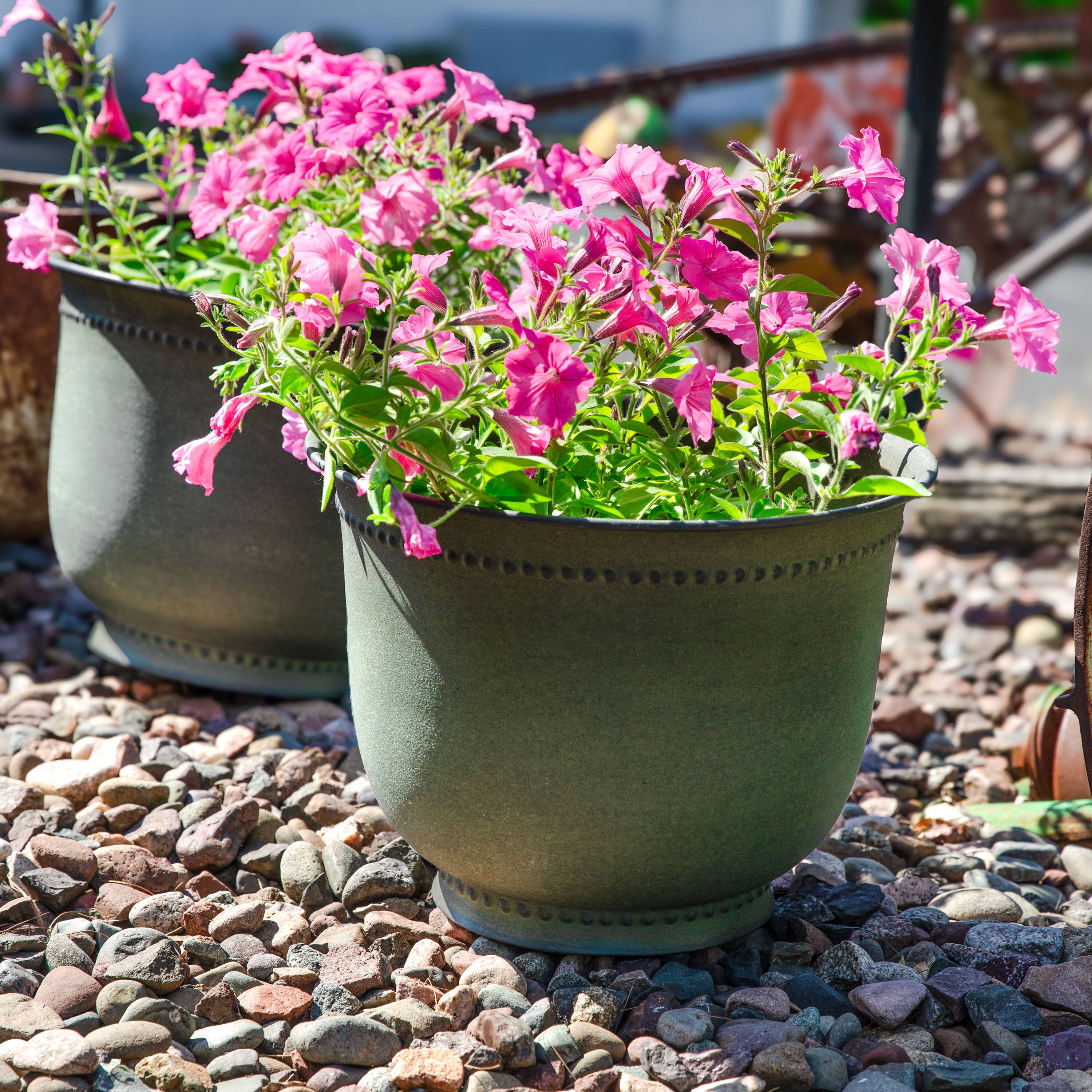 Alt View 1. Sunnydaze - Michael Metal Planter - 14.5 in - Set of 2 - Matte Sage.