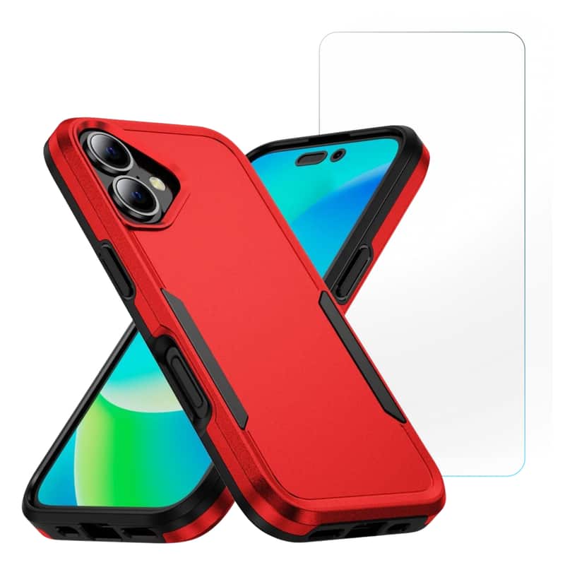 Front. Entronix - Entronix iPhone 17 Bundle: Soft-Touch Dual-Layer Case & Clear Screen Protector - Red.