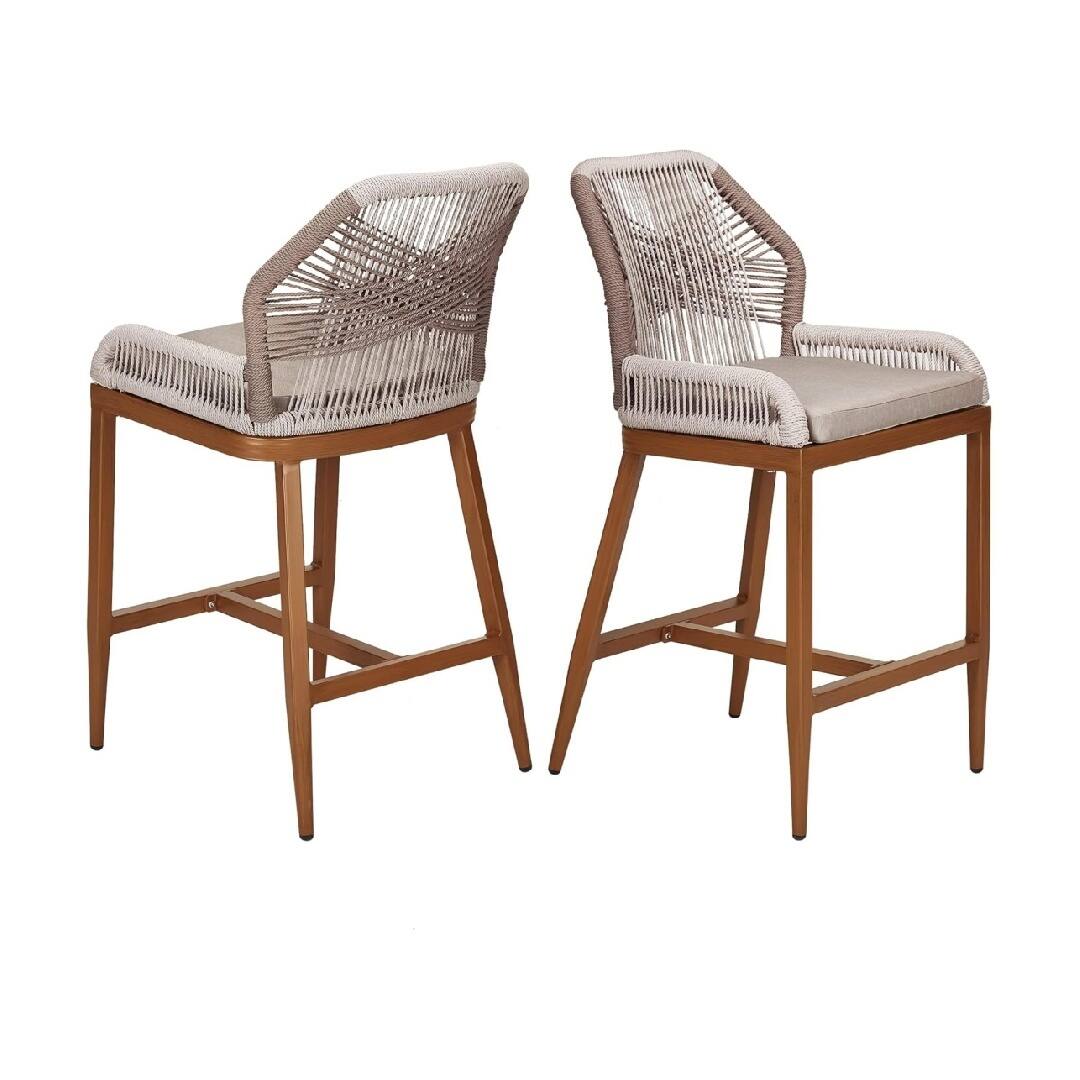Front. GARVEE - Outdoor Bar Stools - Set of 2 Counter Height Chairs with Back, All-Weather Design, Chic Ergonomics, Wood Grain - Grey.