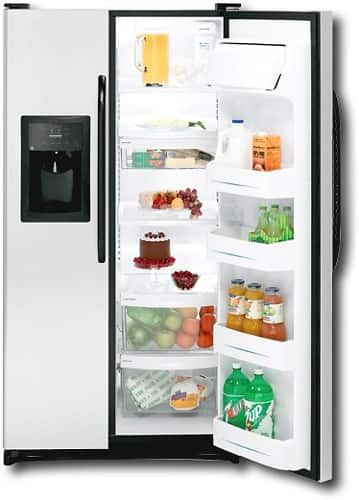 Front Standard. GE - 22.0 Cu. Ft. Side-by-Side Refrigerator with Thru-the-Door Ice and Water - CleanSteel.