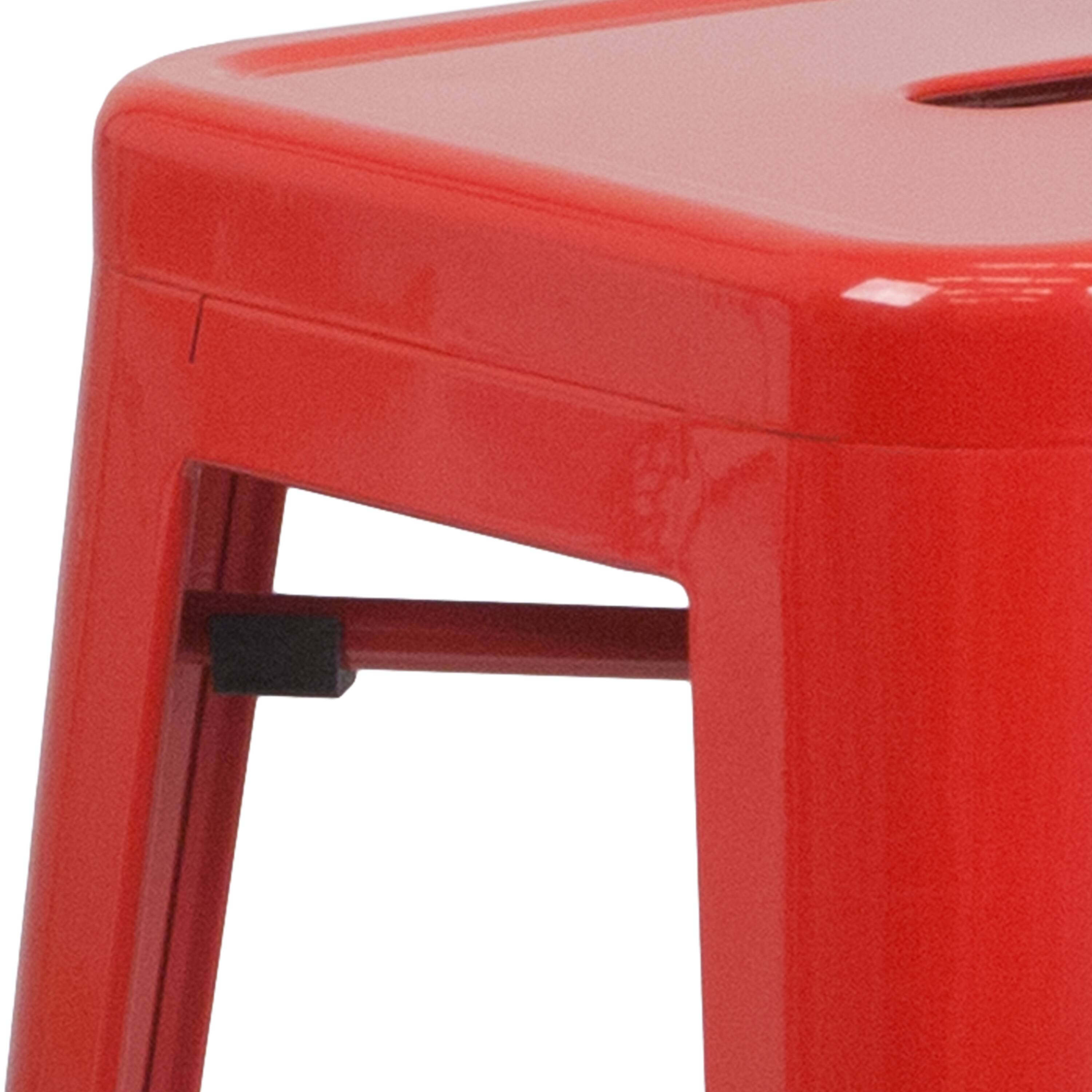 Alt View 9. Emma + Oliver - Commercial Grade 30"H Backless Metal Indoor-Outdoor Barstool with Square Seat - Red.