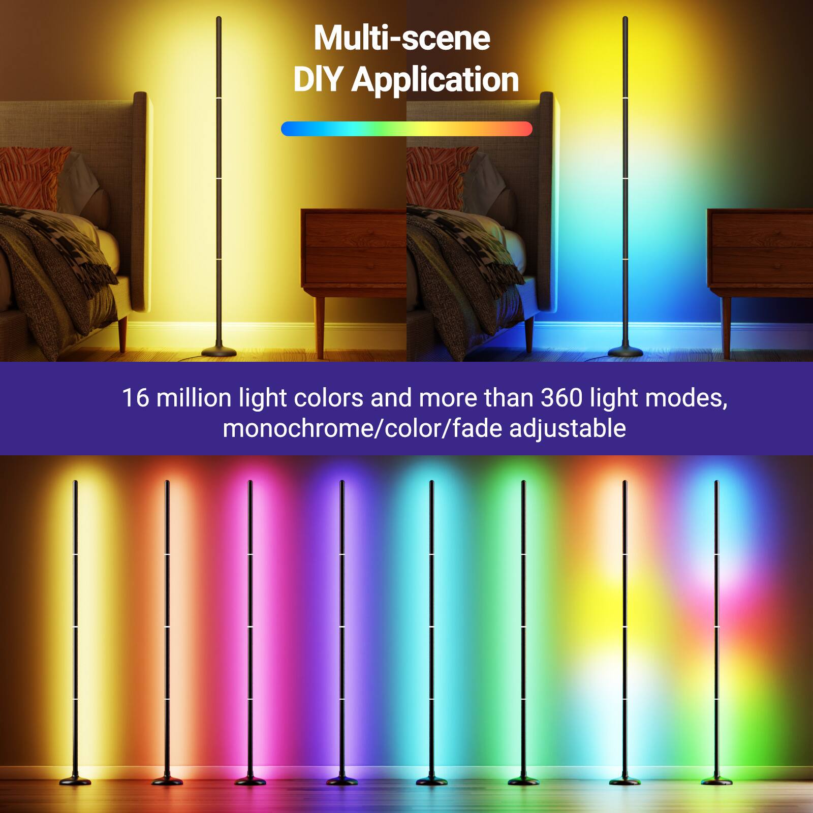 Multi-scene DIY Application

16 million light colors and more than 360 light modes, monochrome/color/fade adjustable