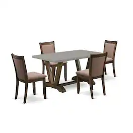 East West Furniture - 5-Pc Dining Room Table Set - 4 Dining Chairs and 1 Modern Dining Table (Distressed Jacobean Finish) - Multi-Color