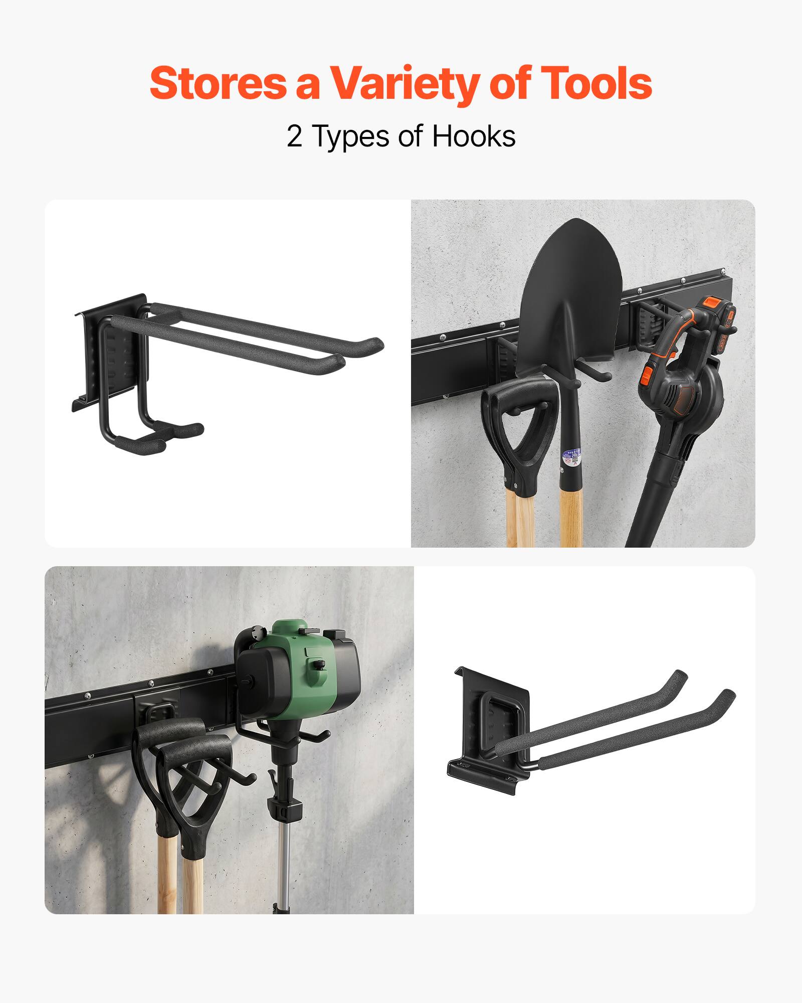 Stores a Variety of Tools  
2 Types of Hooks