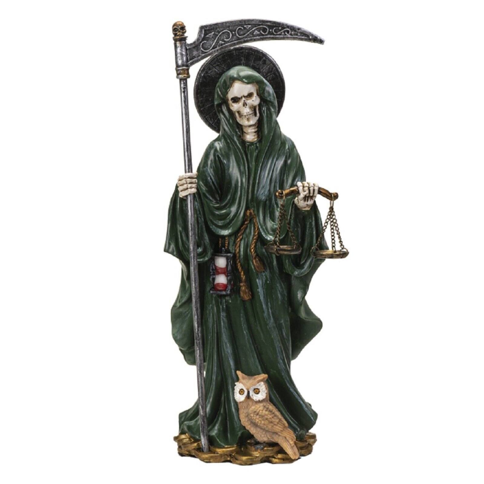 Santa Muerte Green Gown with Scale Figurine Death 10 Inch