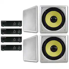Acoustic Audio by Goldwood - HD-S10 Flush Mount Subwoofers with 10" Speaker and Amps 4 Pack - Paintable White