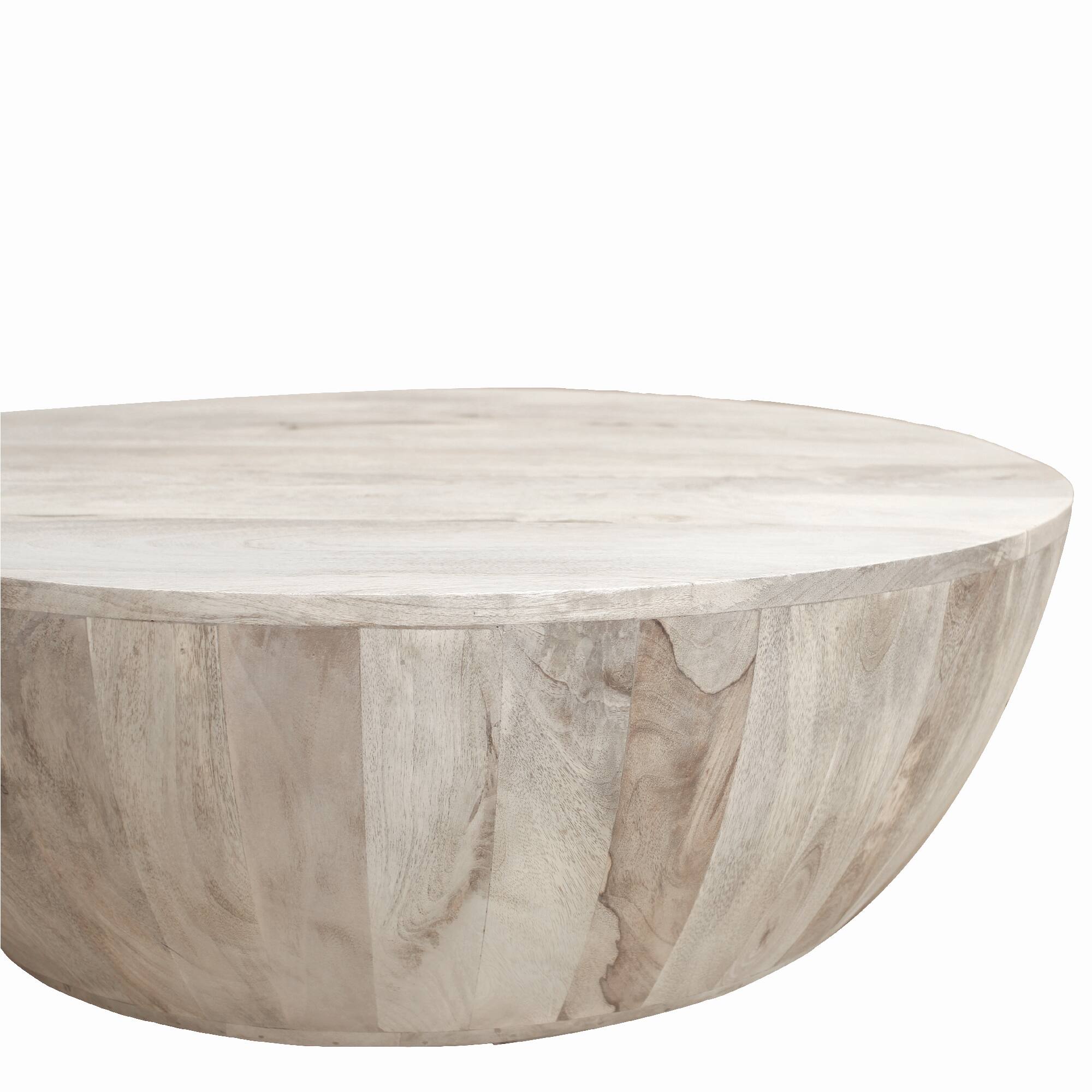 Alt View 4. Manhattan Lane - Arthur 35.5 Inch Round Mango Wood Coffee Table, Subtle Grains - Distressed White.