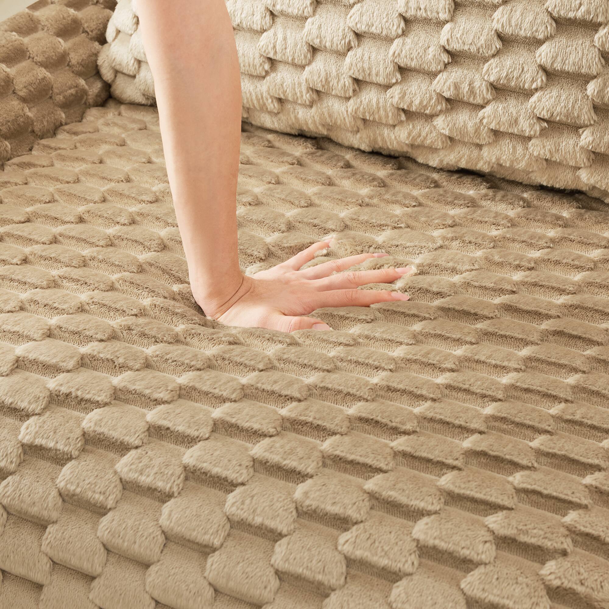 Alt View 10. Aukfa - 114" Modern U-Shaped Modular Sectional Sofa - Flannelette Fabric, 3-Seater with Ottoman, Buckle Connection, No Assembly - Camel.