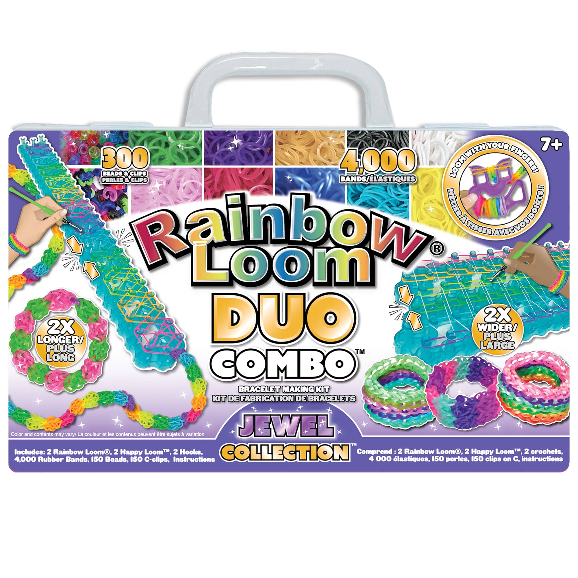 Rainbow Loom Duo Combo Kit: Includes 2 Rainbow Loom, 2 Happy Loom, 2 Hooks, 4,000 Rubber Bands, 150 Beads, 150 C-clips, Instructions.