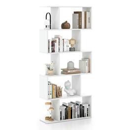 Pefilos - 5-Tier Bookshelf with Anti-Toppling Device for Living Room Home Office- Tall Bookshelf, Shelves for Living Room - White