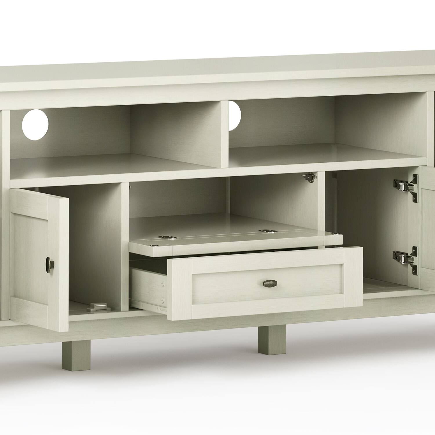 Alt View 6. Simpli Home - Warm Shaker SOLID WOOD 72 inch Wide Rustic TV Media Stand in Antique White For TVs up to 80 inches - Antique White.