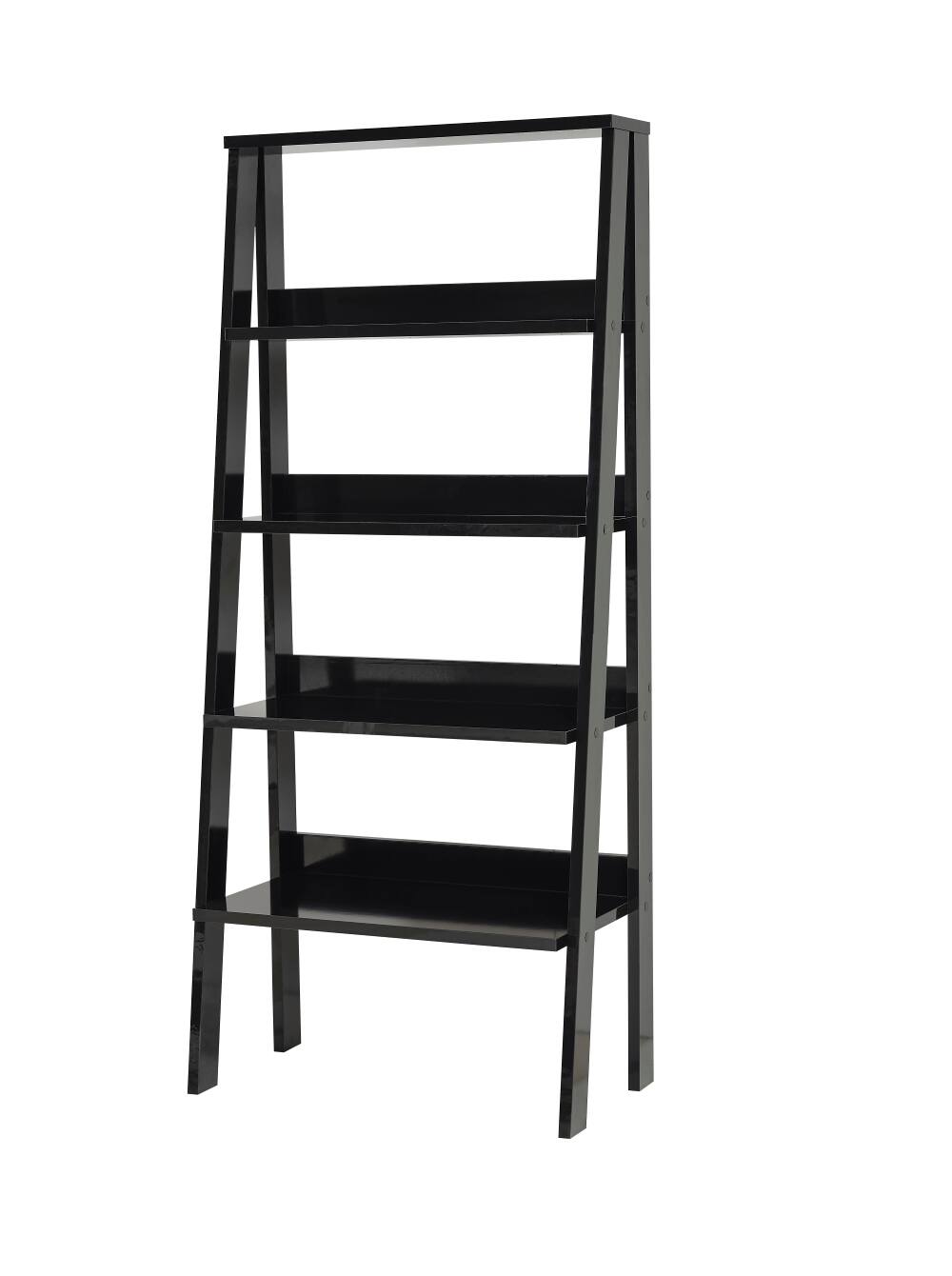 Alt View 1. TinyHomie - Furnish Home Store Otavio 5 Tier Modern Ladder Bookshelf Organizers Wood Frame Bookshelf - Black.