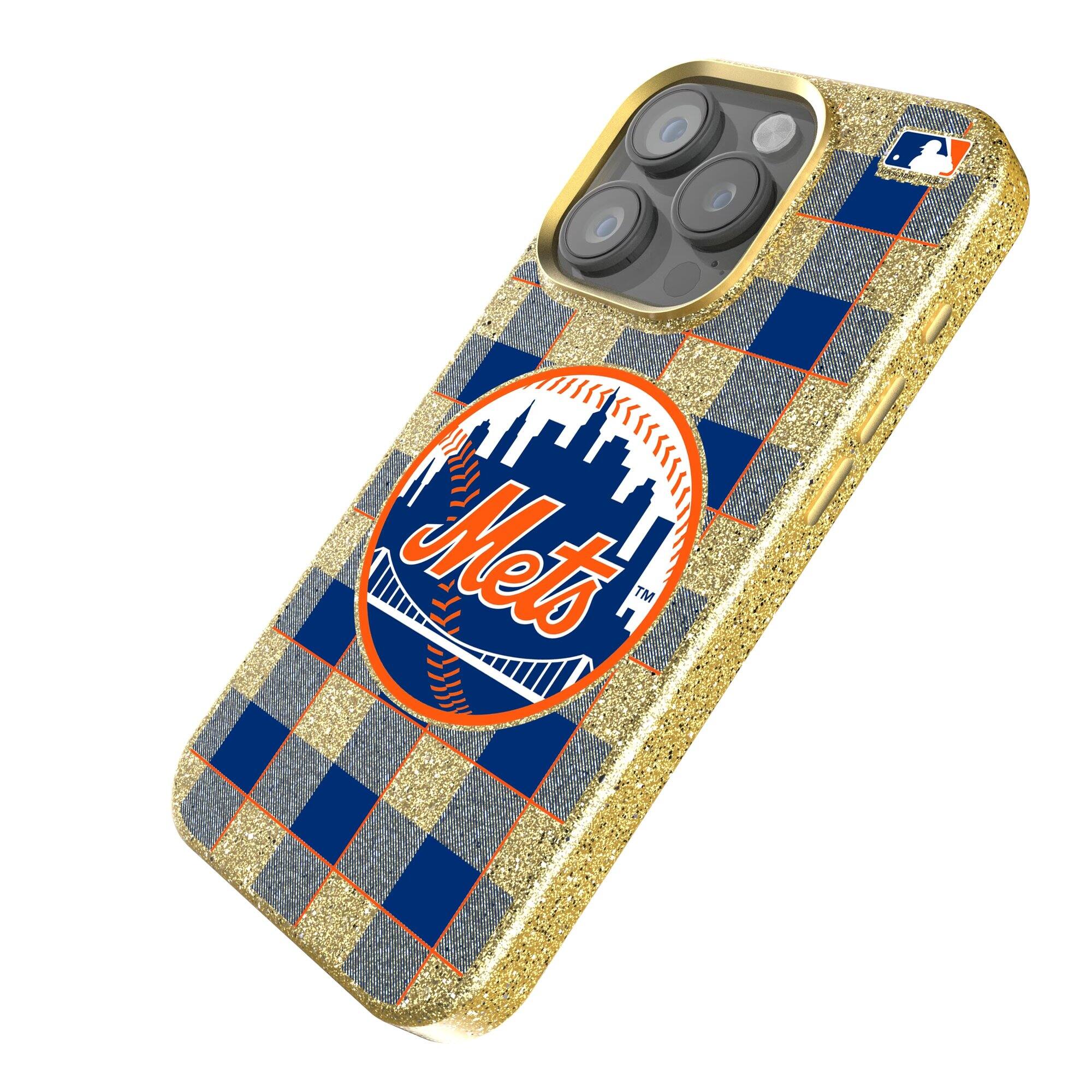 Alt View 1. Keyscaper - Plaid Bling iPhone Case - 14 Pro Max - Gold.