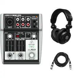 Behringer - XENYX 302USB Premium 5-Input Mixer with Mic Preamp and USB/Audio Interface Bundle With Closed-Back Studio
