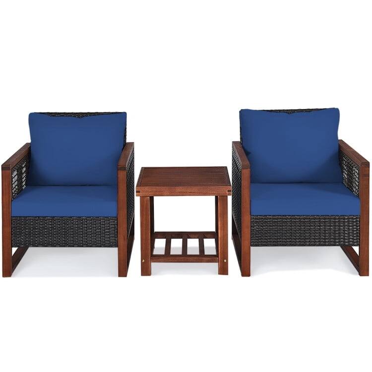 Back. Pefilos - Patio Furniture 3 Pieces Conversation Sets Outdoor Wicker Rattan Chairs Garden Backyard Balcony Porch Poolside loveseat - Blue.