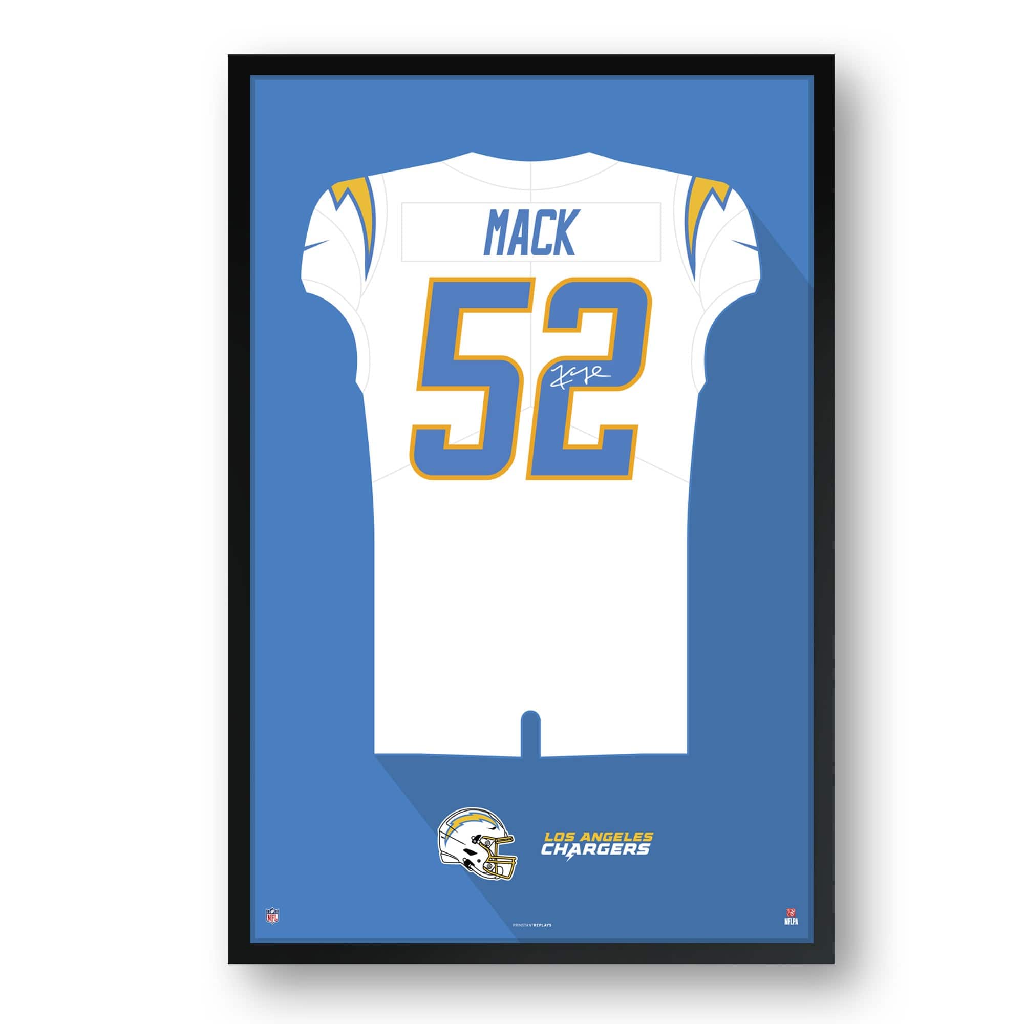 Sporticulture - Khalil Mack Los Angeles Chargers 27" x 39" Away Jersey Framed Art Print - White
