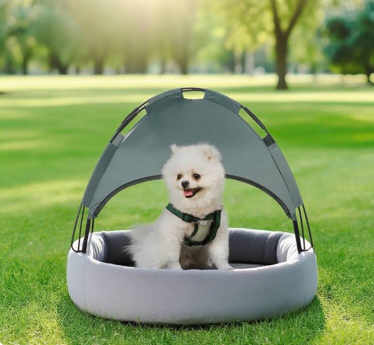 Front. Siljoy - Elevated Outdoor Dog Cot with Canopy, Breathable Mesh Bed Frame for Small Dogs, Portable with Bag - Grey.
