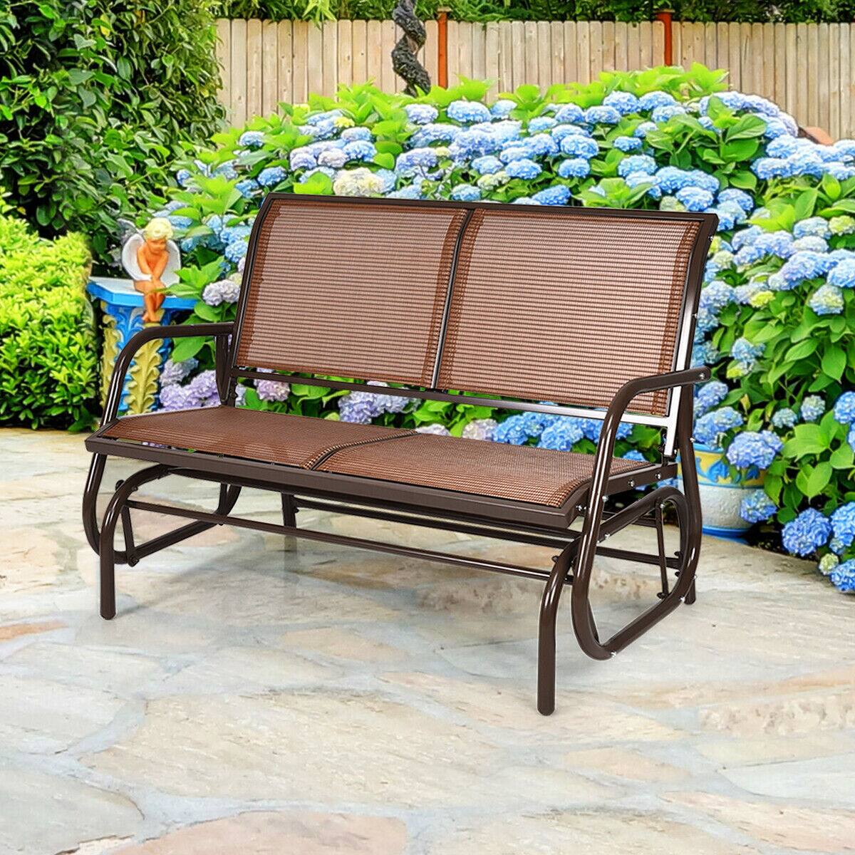Alt View 3. Gymax - Gymax 48'' Outdoor Patio Swing Glider Bench Chair Loveseat Rocker Lounge Backyard Brown - Brown.
