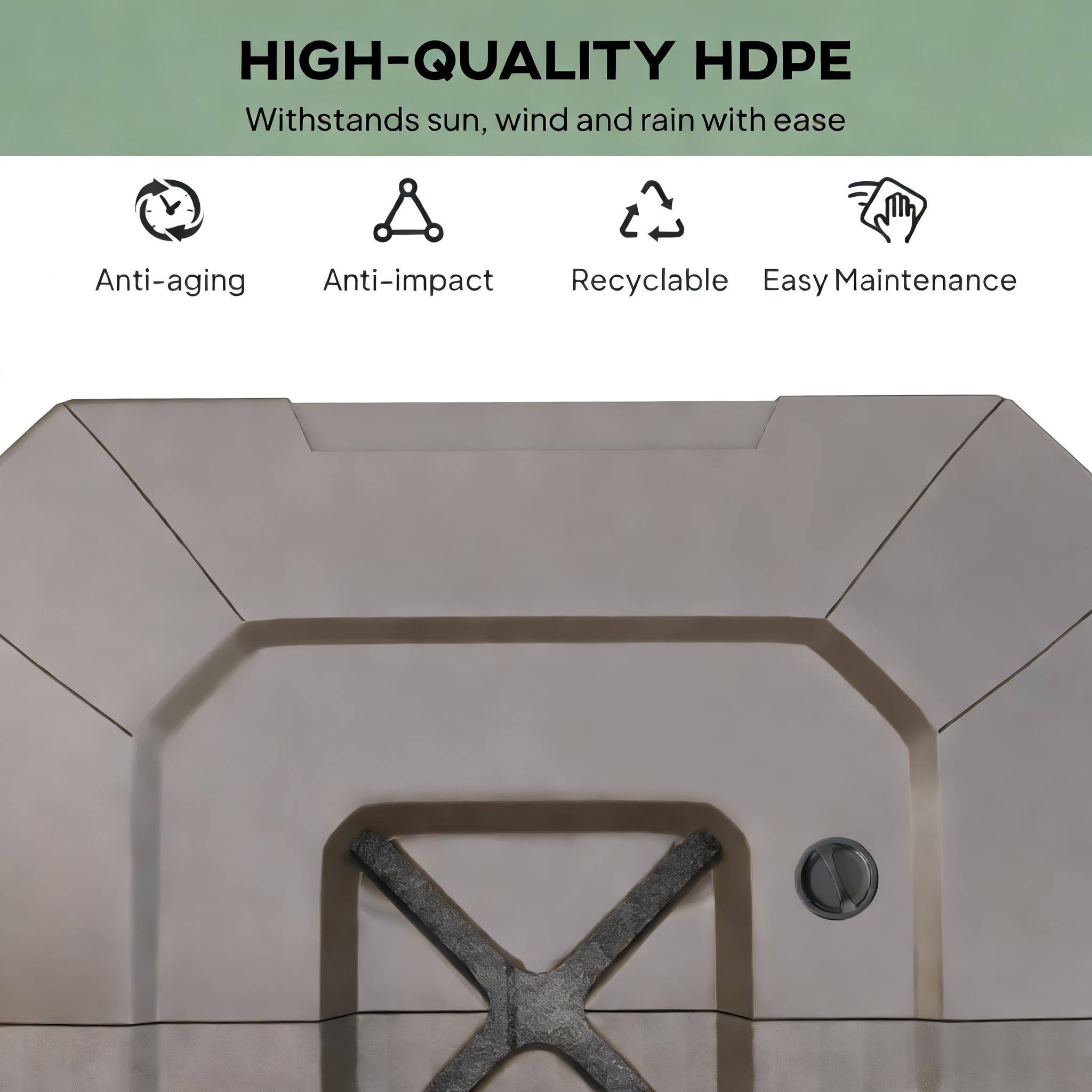 HIGH-QUALITY HDPE  
Withstands sun, wind and rain with ease  
Anti-aging  
Anti-impact  
Recyclable  
Easy Maintenance