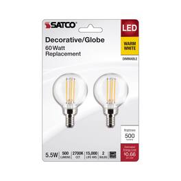 SATCO - G16.5 E12 (Candelabra) Filament LED Bulb Warm White 60 Watt Equivalence 2 pk