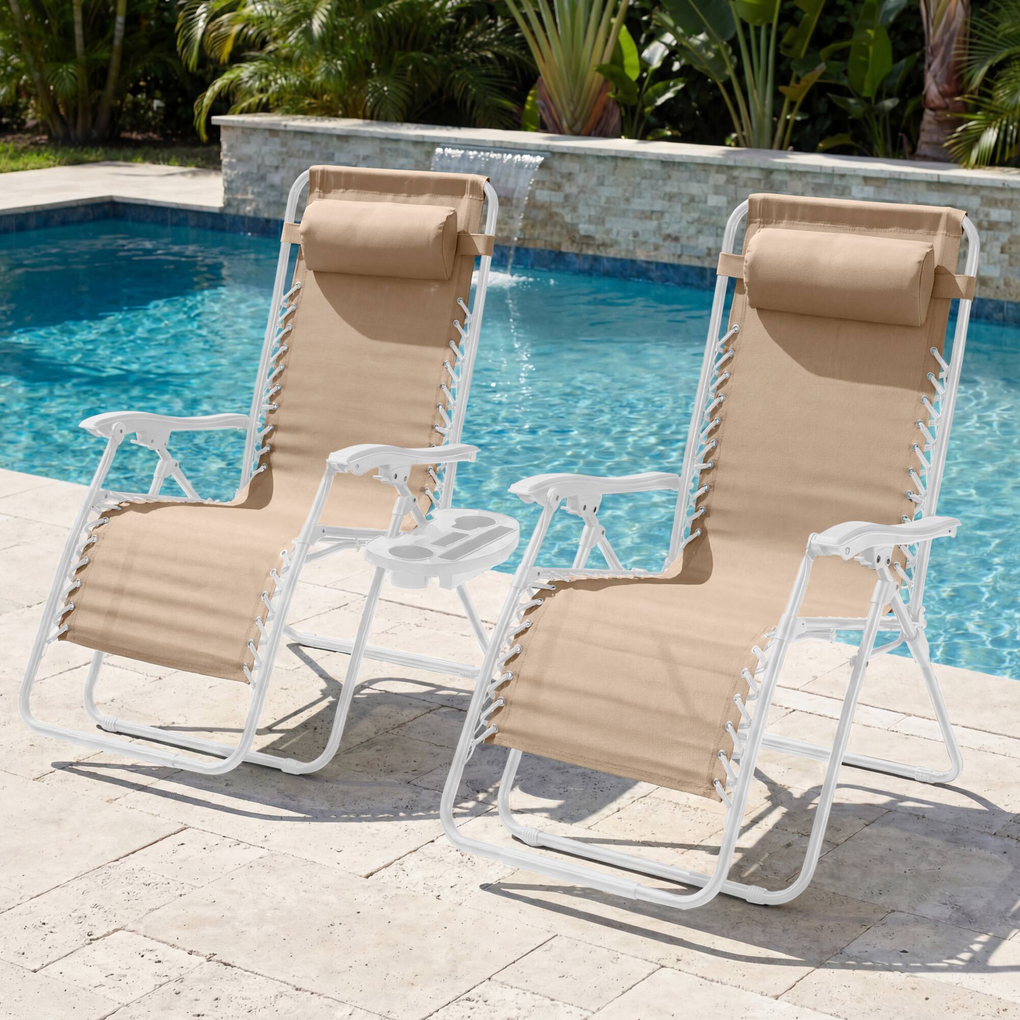 Alt View 3. Best Choice Products - Best Choice Products Set of 2 Extra Wide Zero Gravity Lounge Chair Recliners w/ Cup Holder  - Sand/White - Sand/White.
