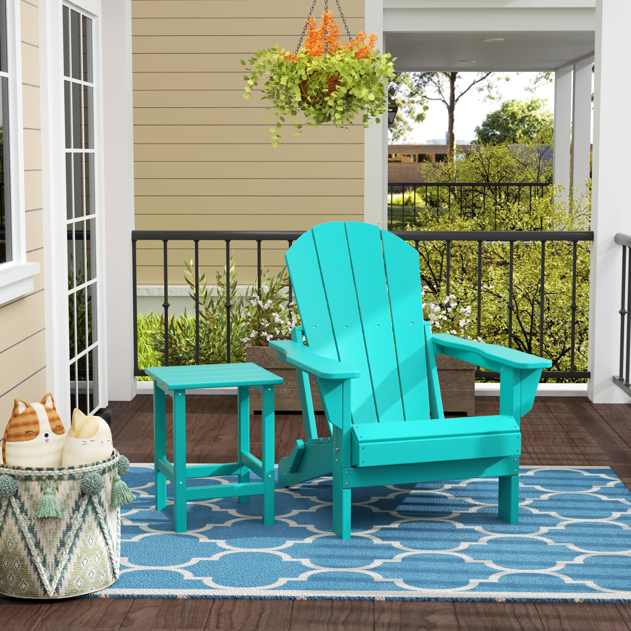 Angle. WestinTrends - WestinTrends Malibu 2 piece set outdoor folding Poly Adirondack chair with side table - Turquoise.