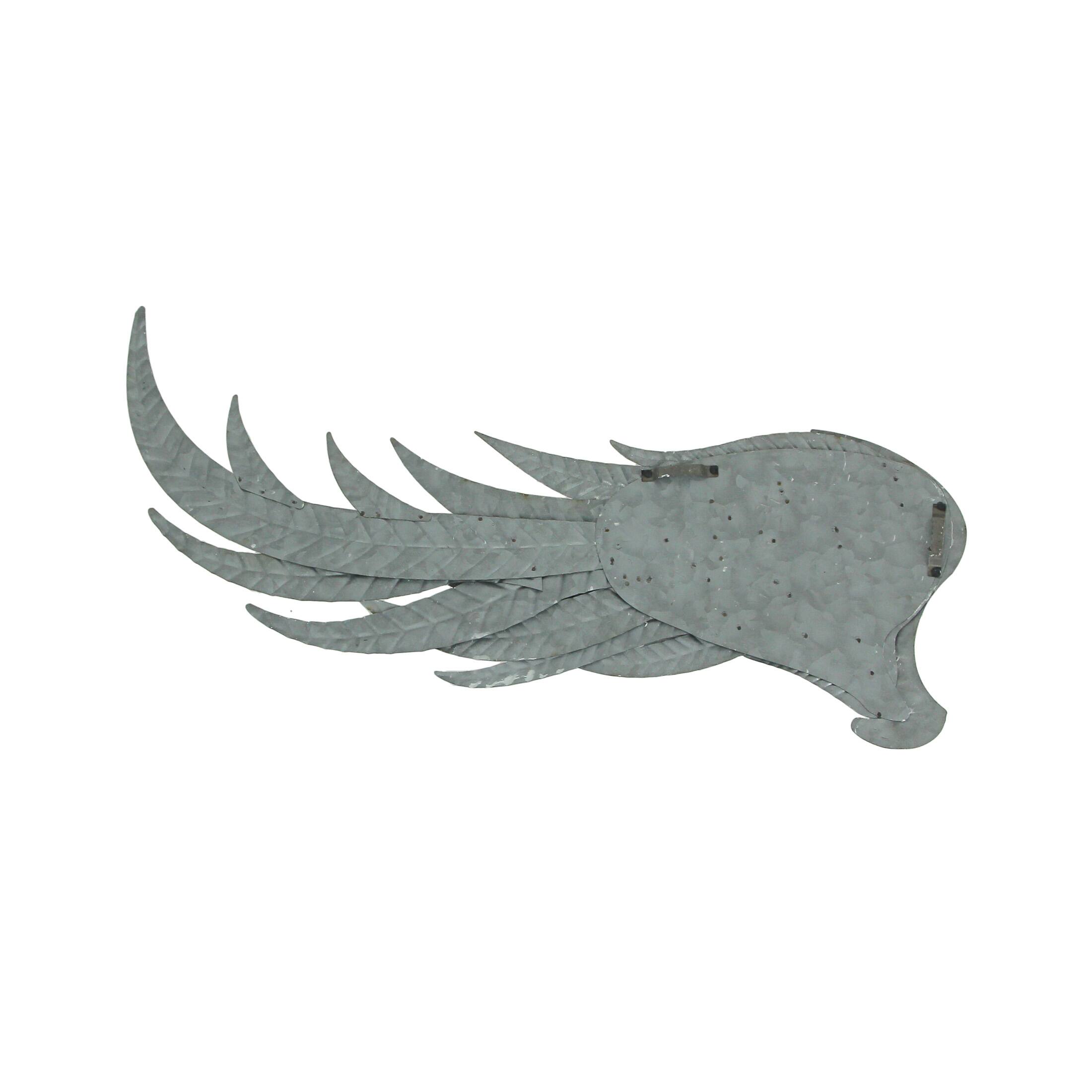 Alt View 6. Zeckos - Pair of 2 Galvanized Metal Angel Wings Wall Art Indoor Outdoor Rustic Home Decor - Silver.