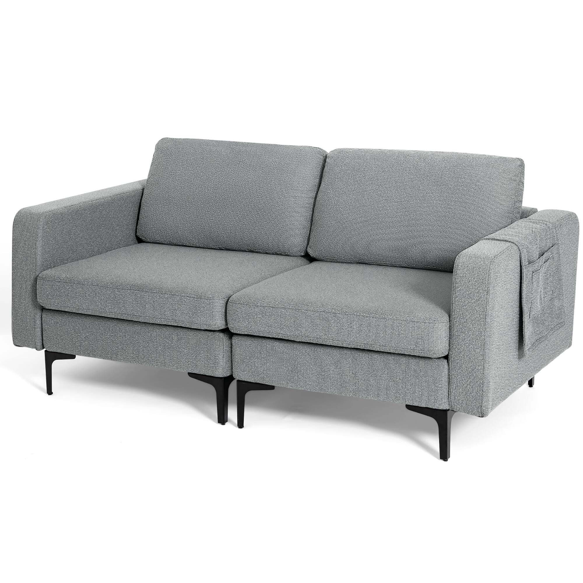 Alt View 9. Costway - Costway Modern Loveseat Linen Fabric 2-Seat Sofa Couch w/ Side Storage Pocket - Dark Grey.