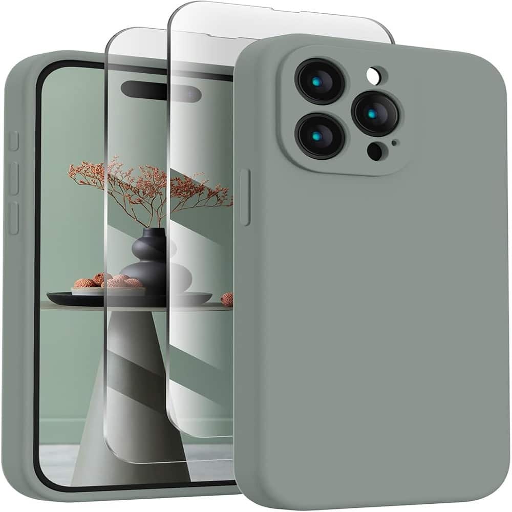 ACJPR - iPhone 15 Pro Silicone Case with Camera & Screen Protection, Calke Green - Color: Calke Green Size: iPhone 15 Pro