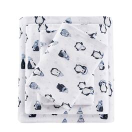 Gracie Mills - Atticus Cotton Flannel Printed Sheet Set - Blue Penguins