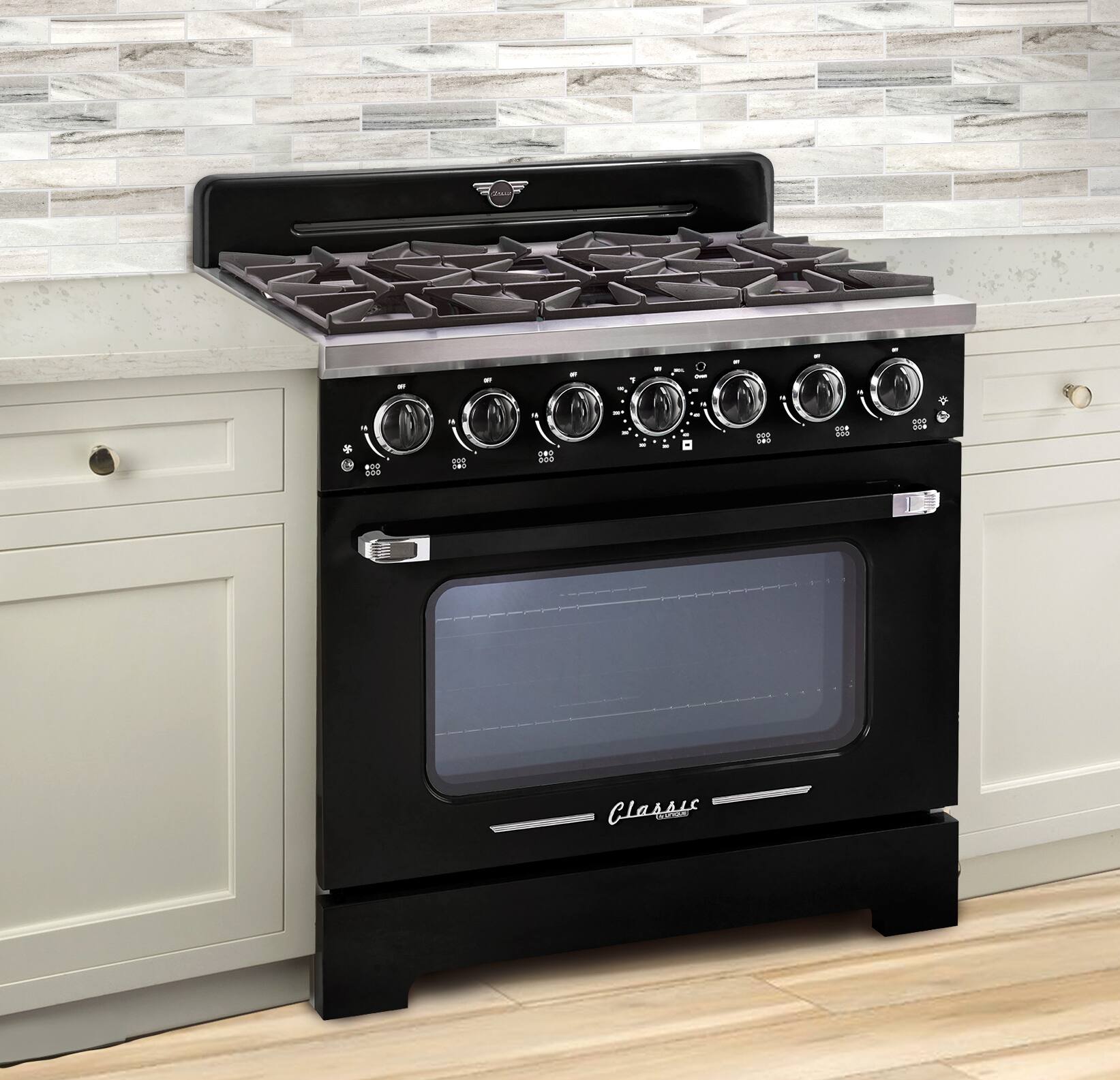 Alt View 19. Unique Appliances - Classic Retro 5.2 Cu. Ft. Freestanding Gas Convection Range - Midnight Black.