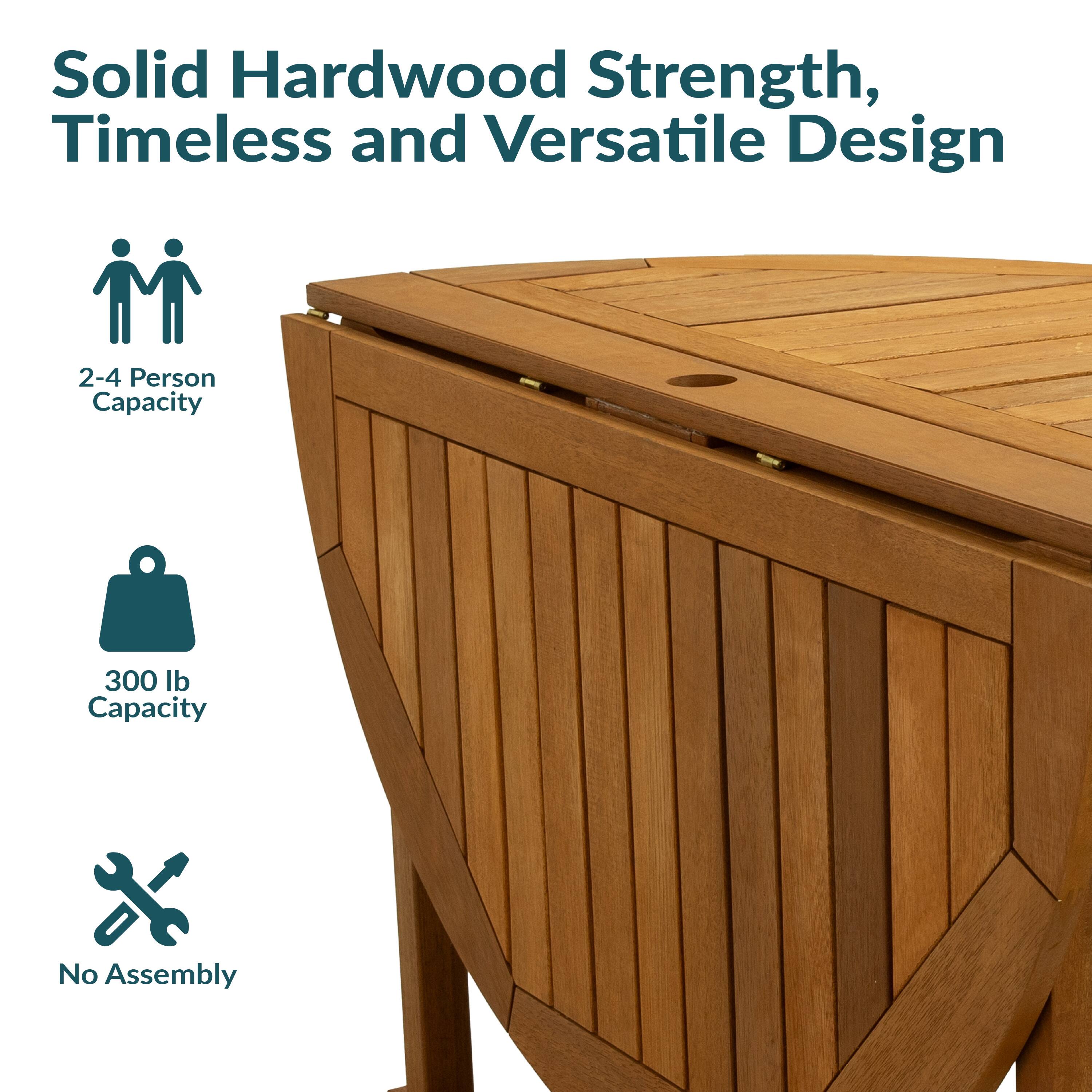 Solid Hardwood Strength, Timeless and Versatile Design  
2-4 Person Capacity  
300 lb Capacity  
No Assembly