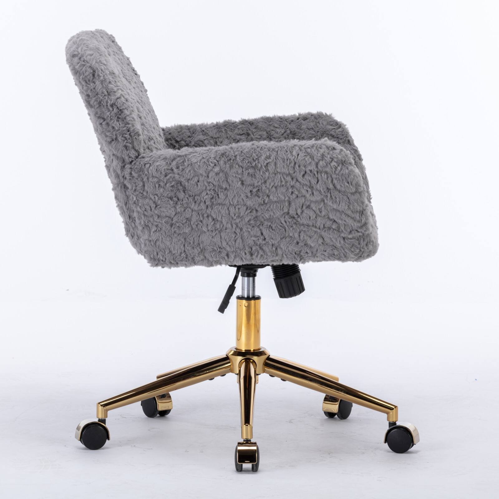 Alt View 2. APRILSOUL - Office Chair Artificial rabbit hair Office Chair with Golden Metal Base Adjustable Desk Chair Swivel Office Chair Gray - Gray.