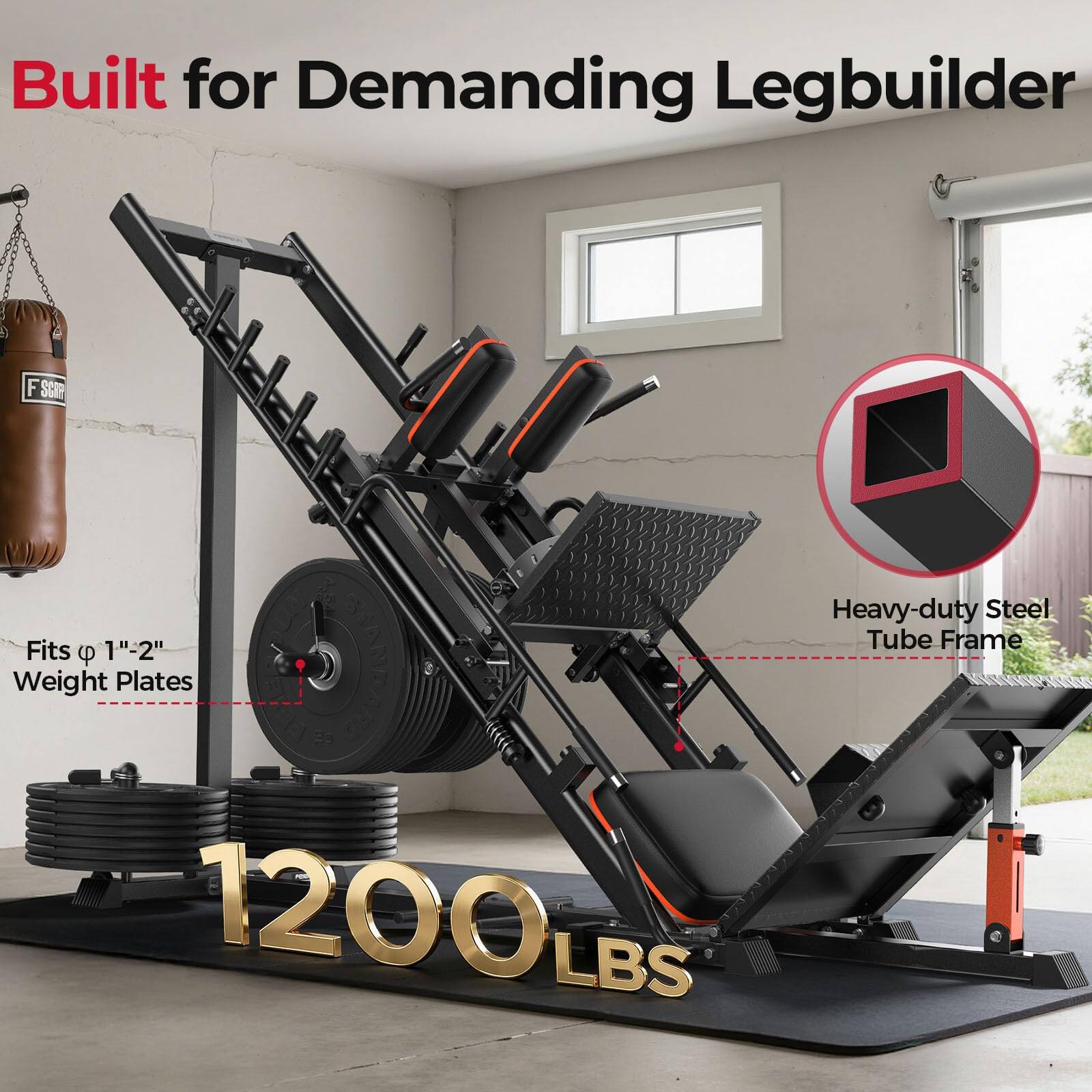 Built for Demanding Legbuilder

Fits 1"-2" Weight Plates

1200 LBS

Heavy-duty Steel Tube Frame