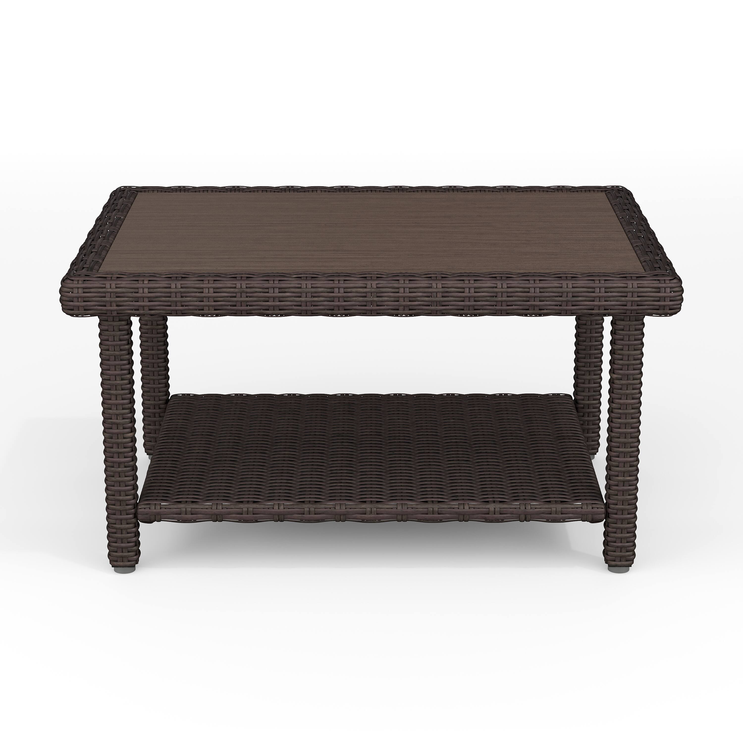 Alt View 8. Martha Stewart - Bedford Outdoor Rattan Wicker Patio Coffee Table with Engineered Wood Top - Brown.