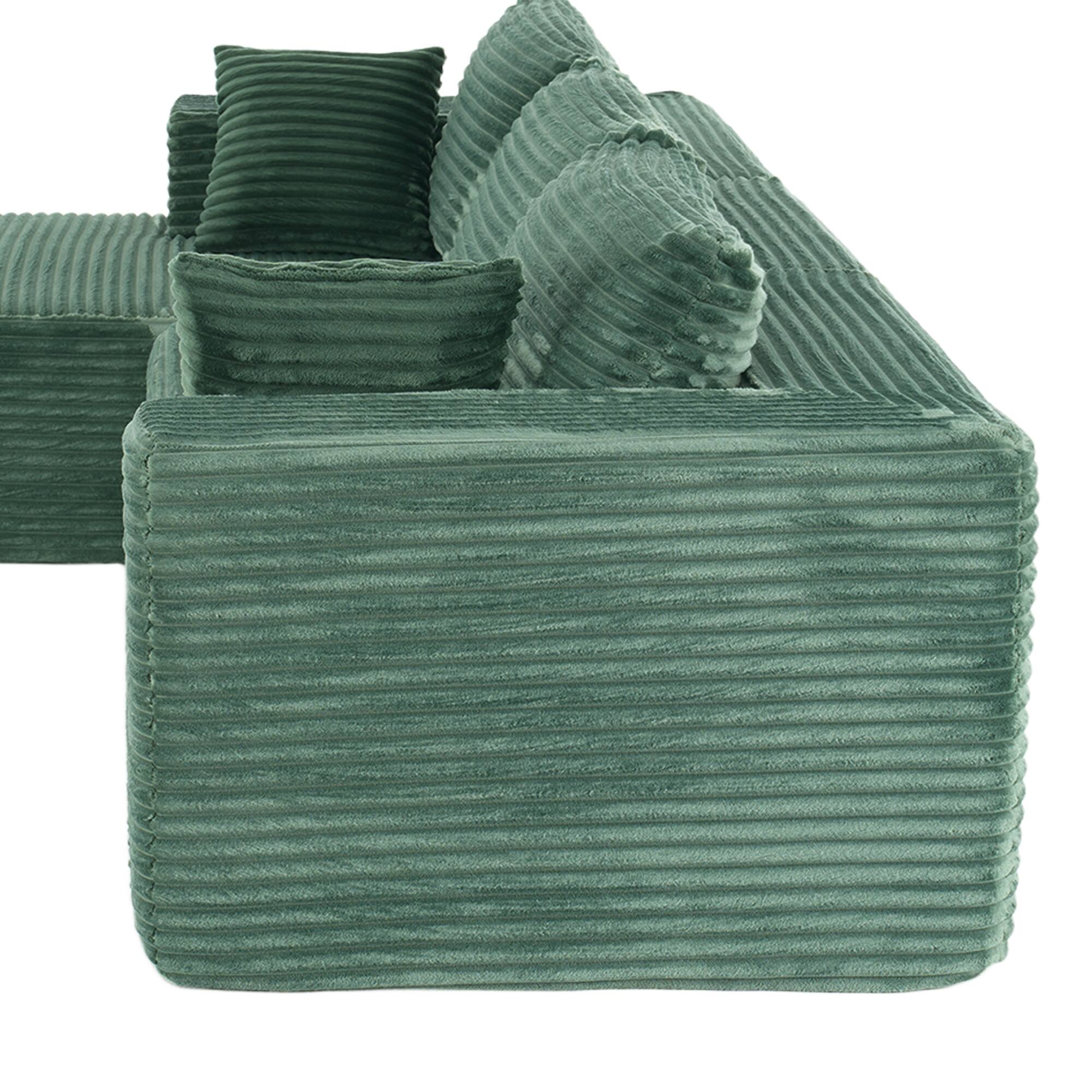 Left. PexFix - 104" Wide Ribbed Velvet L-Shaped Sectional Sofa, Modular Couch with Chaise and Comfort Foam - Green.