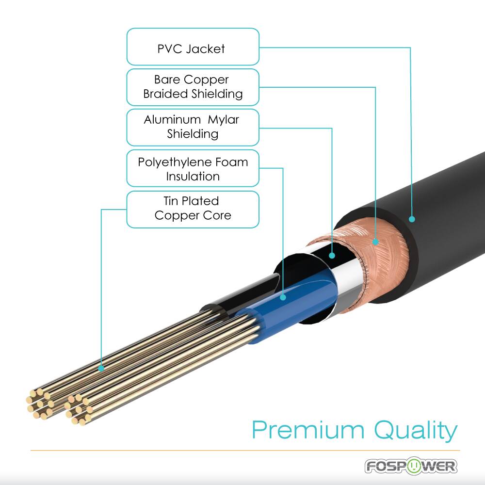 PVC Jacket, Bare Copper Braided Shielding, Aluminum Mylar Shielding, Polyethylene Foam Insulation, Tin Plated Copper Core, Premium Quality, FOSPOWER