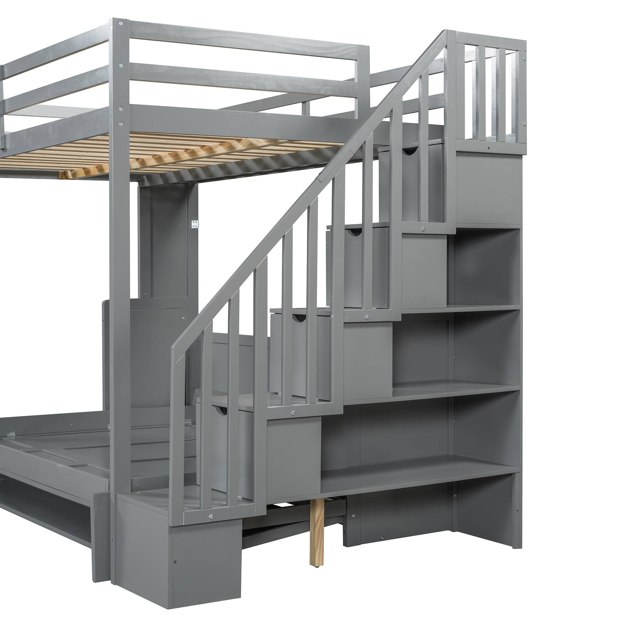 Alt View 10. Tiramisubest - Full Over Full Murphy Bed with Hydraulic Lift, Desk & Storage, Gray - Gray.