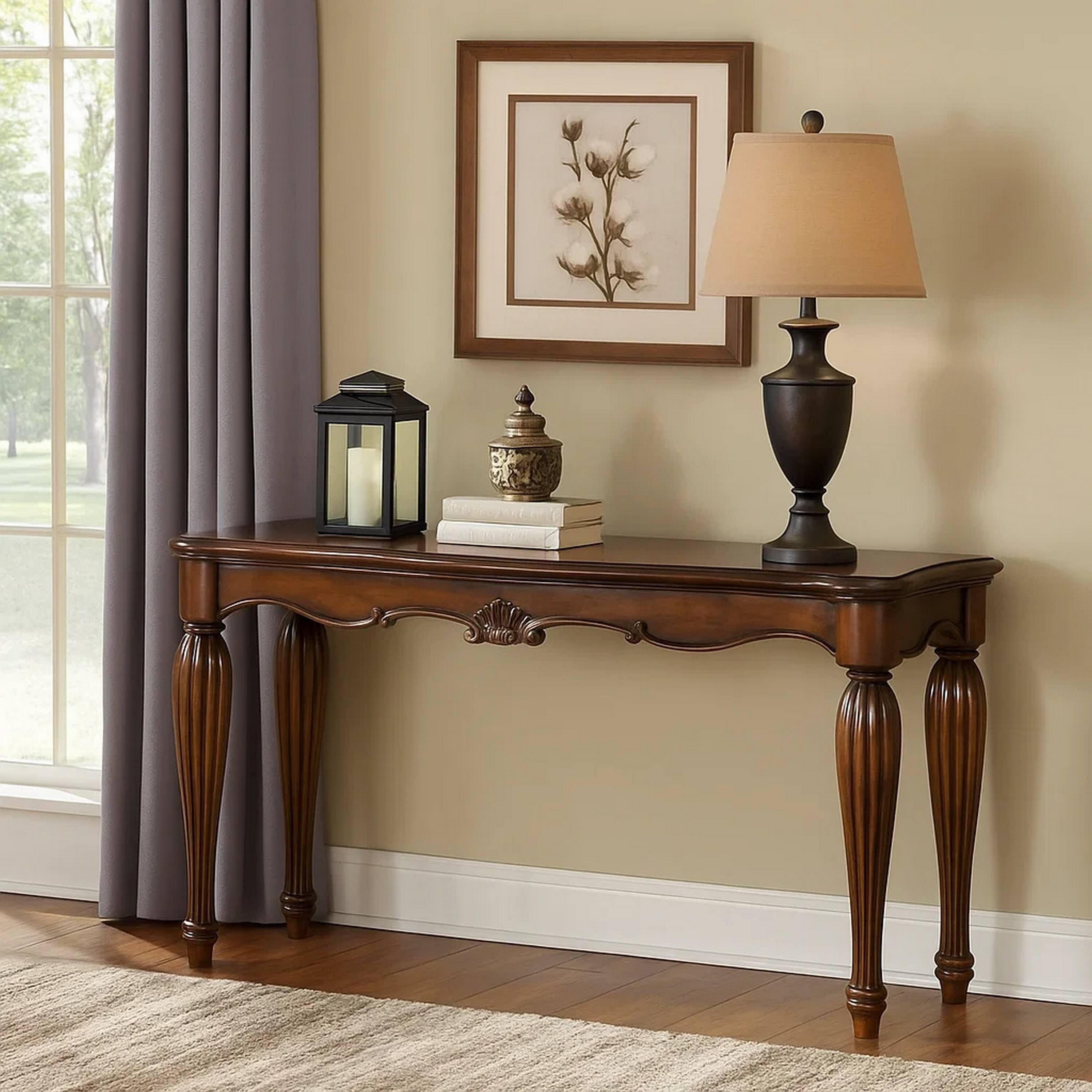 Alt View 5. Manhattan Lane - Wooden Sofa Table with Carved Details - Brown.