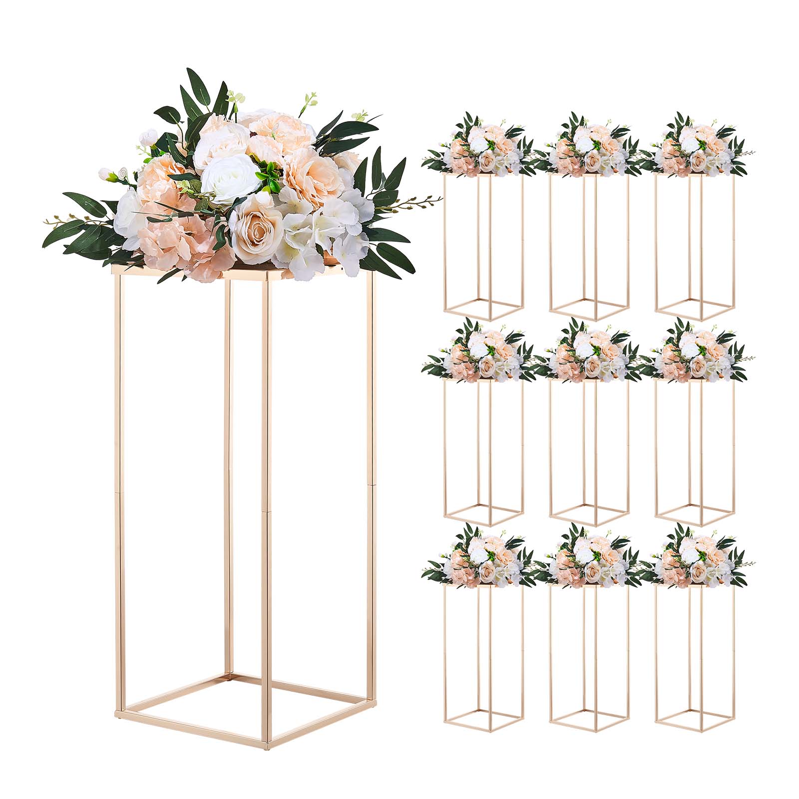 VEVOR - Wedding Flower Stand, 10PCS 23.62-inch Column Flower Stand, Floral Stands with Metal Laminate, Gold Rectangular Floral - French Gold