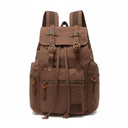 Front. ZUQIETA - ZUQIETA Vintage Canvas Backpack - Unisex 17" Laptop Daypack for School, Hiking & Travel, Coffee color - Coffee color.