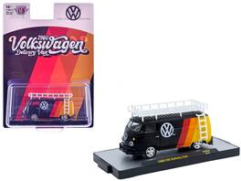1960 Volkswagen Delivery Van Black with Stripes and White Roof Rack Limited Edition 1/64 Model Cars by M2 Machines