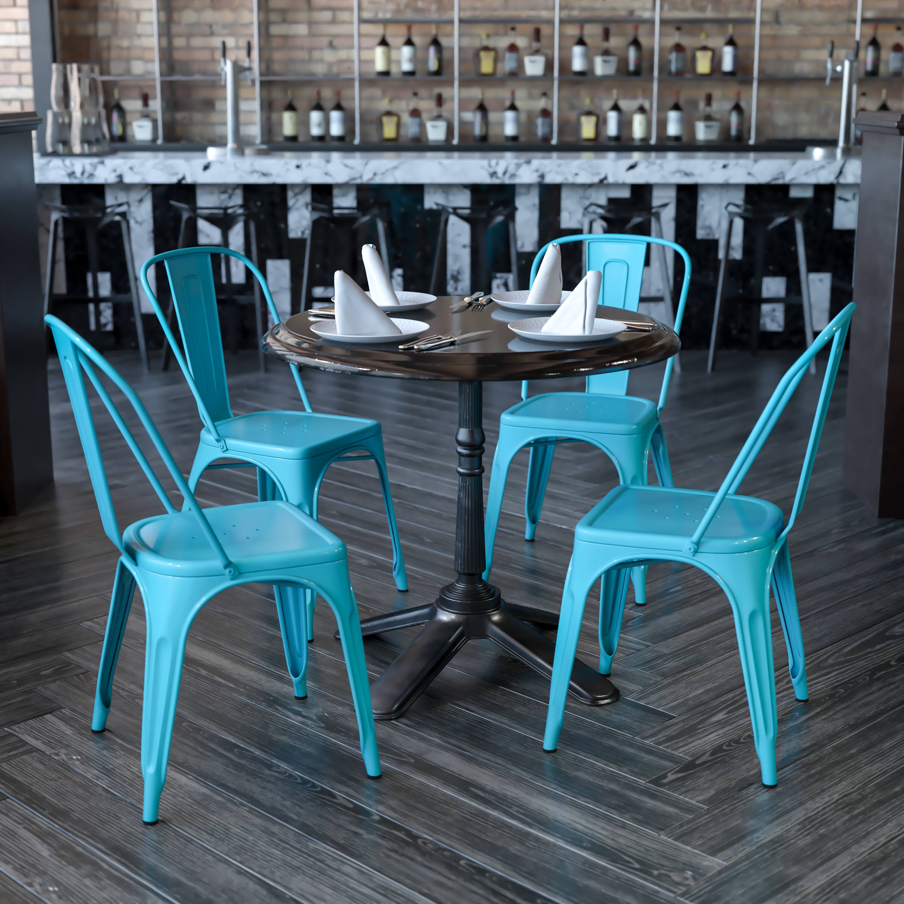 Alt View 2. Emma + Oliver - Commercial Grade 4 Pack Metal Indoor-Outdoor Stackable Chair - Crystal Teal-Blue.