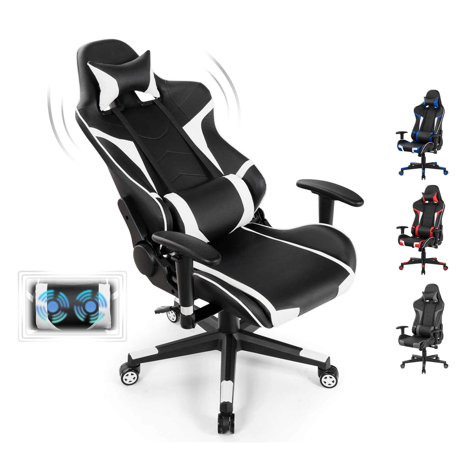 Ecooso - Office Chair Reclining Swivel Massage Gaming Chair with Lumbar Support - White