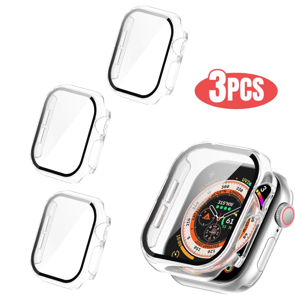 Qixxronics - Case for Apple Watch Series 11 42mm 3PACK, Built-in Tempered Glass Screen Protector - Clear